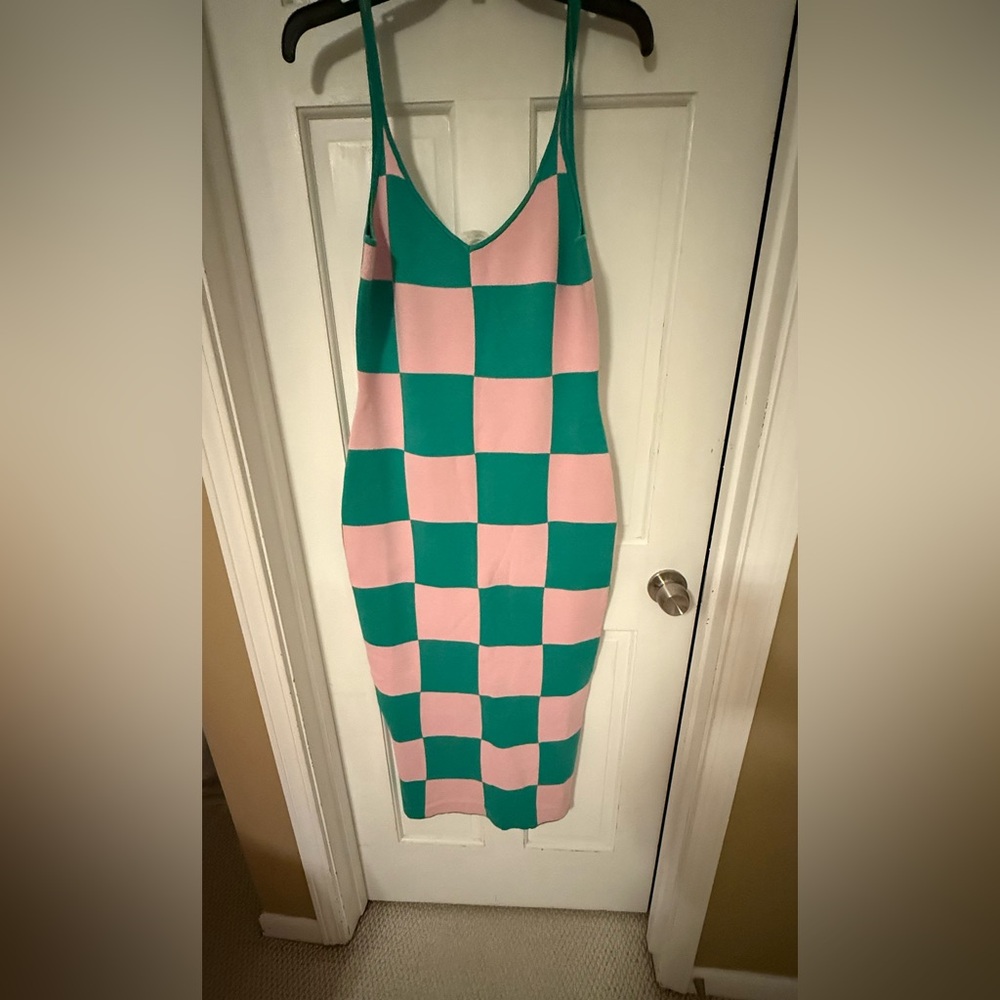 Pink green knit dress size L